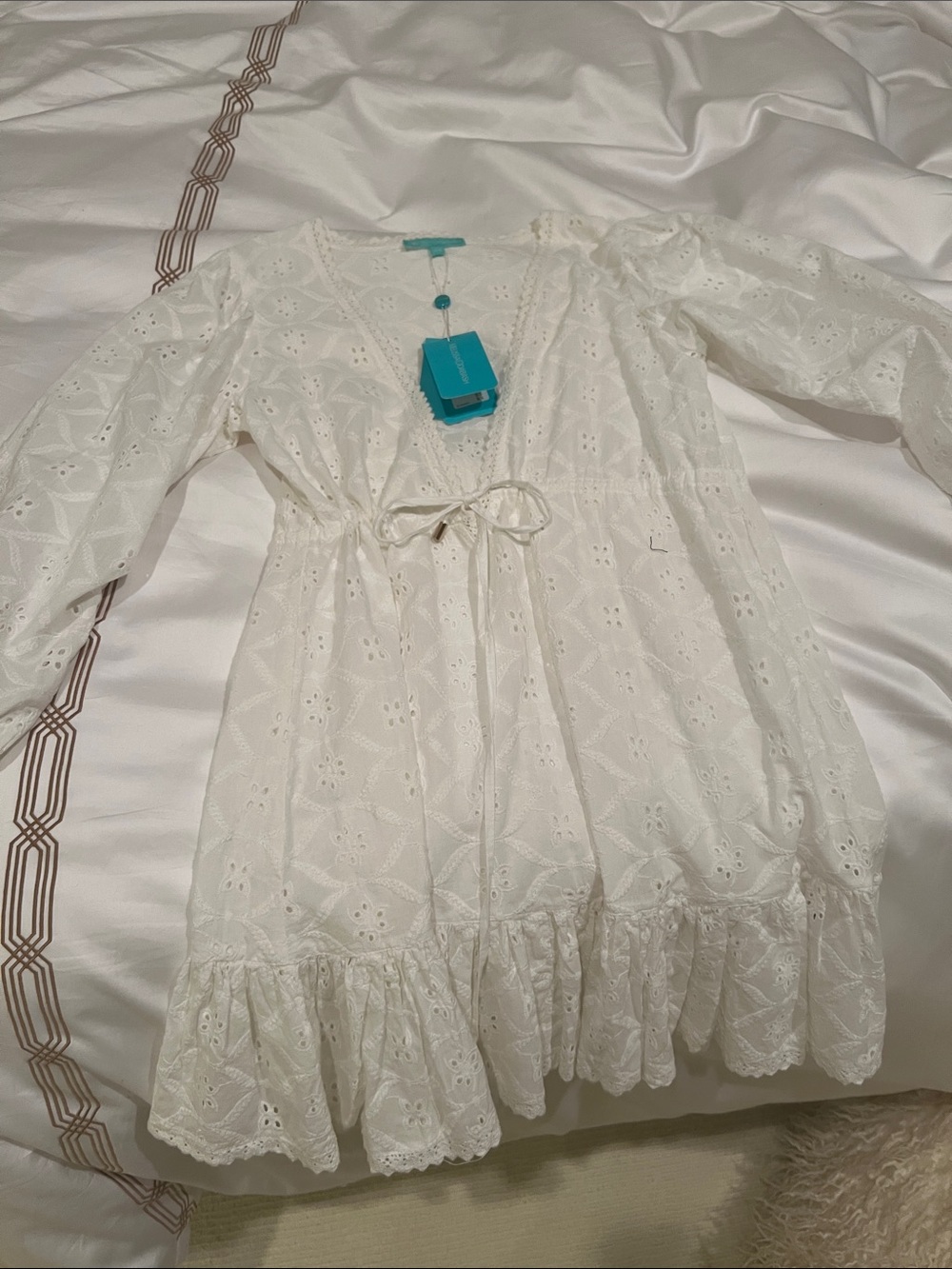Melissa Odabash White Eyelet Tie-Waist beach coverup